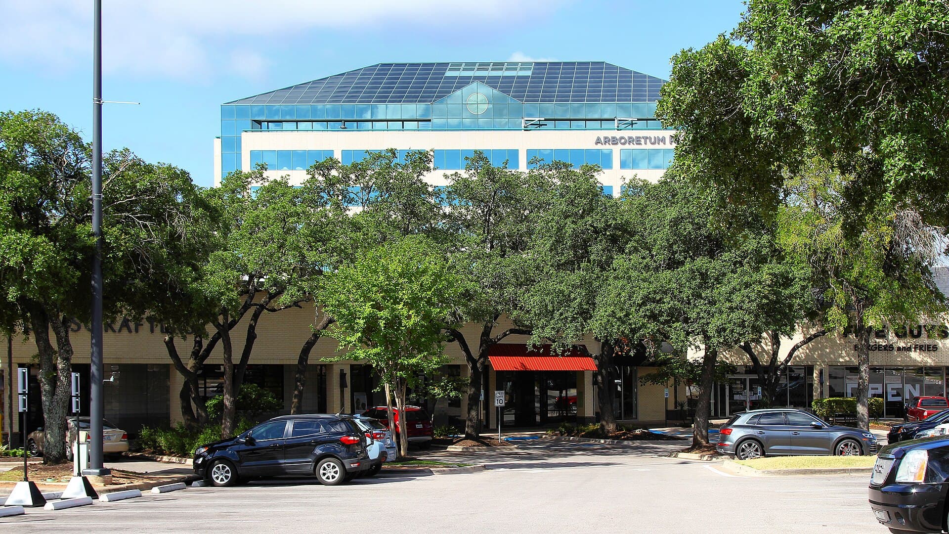 Shops and trees at The Arboretum at Great Hills in Austin